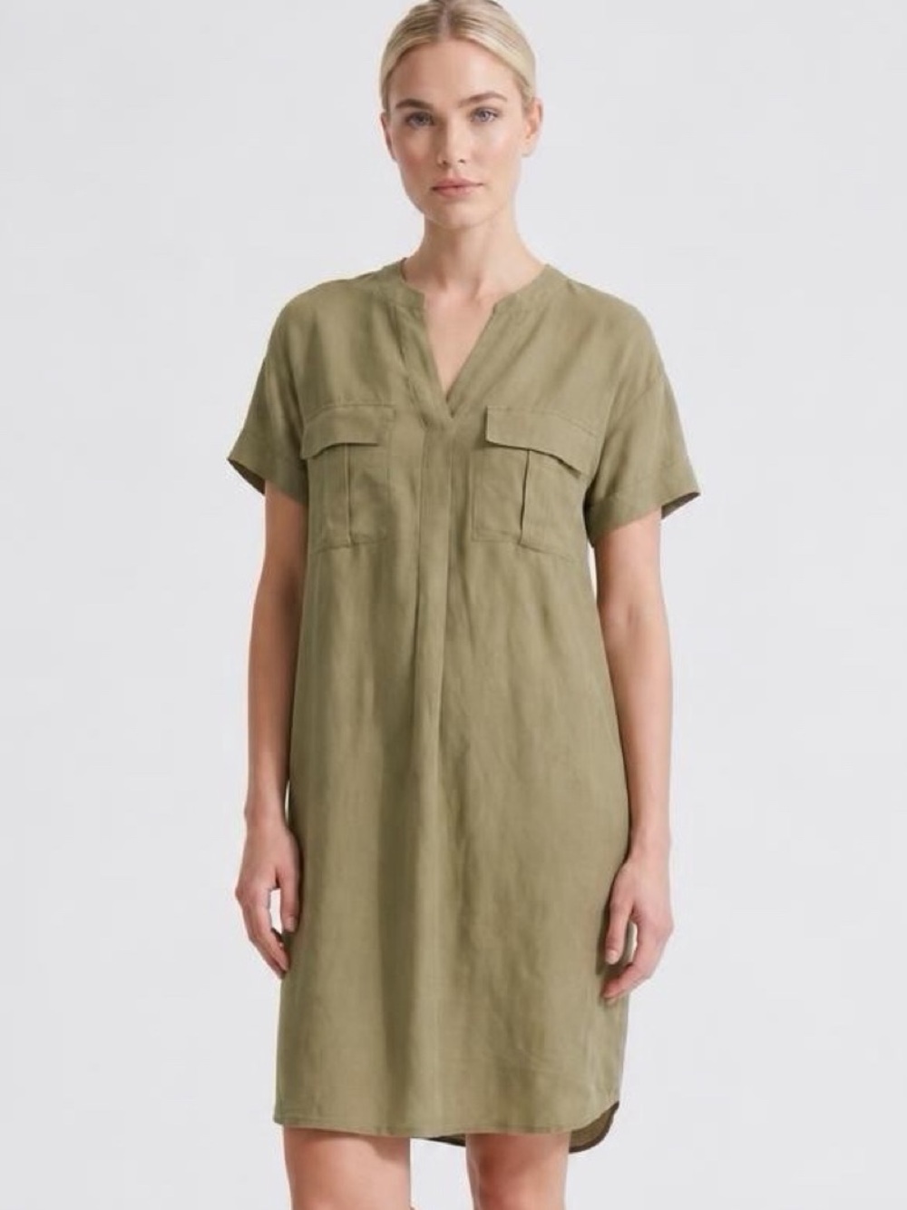 NWT H&M Tan Size 14 Short Sleeve V-Neck Tunic Dress